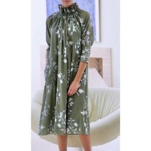 Mirth Vienna High Neck Fig Leaf Sage Green Cream Blue Floral Dress, XS $280